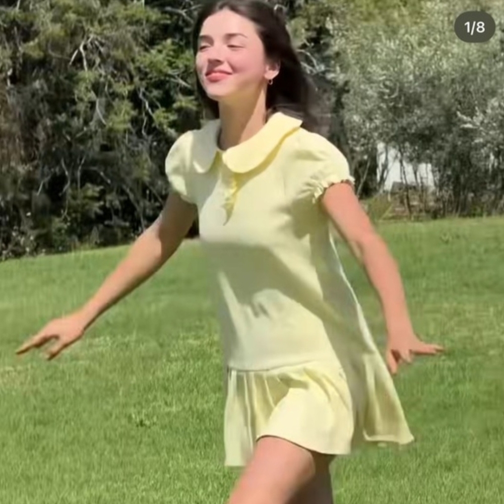 Nwt My Mum Made It Polo Mini Pleat Light Yellow Peter Pan Collar Dress